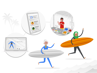 Google Happy Surfers audience character design clients design e learning google illustration tech