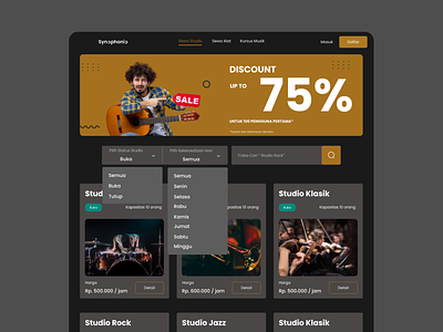 Music Studio Finder dashboard design minimalist music rent system ui uiux website
