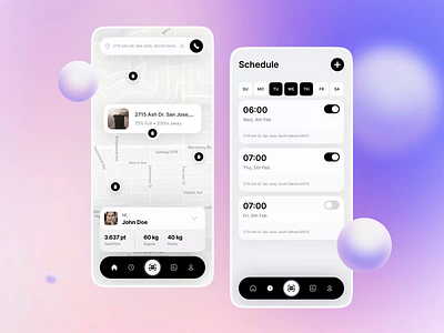 FindBin - Smart Wasted App Concept 3d app bar bin black calendar contrast high location map mobile motion graphics navigation pin product design schedule time ui white