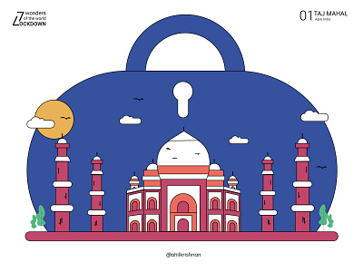 7 Wonders of the world | LOCKDOWN | - 01.Taj mahal adobe illustrator adobe photoshop branding design illustration minimal vector web
