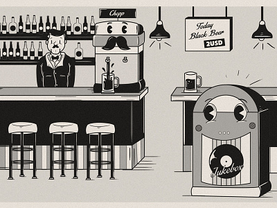 Cartoon Bar animation beer cartoon chopp city illustration jukebox old retro theme park toons vintage