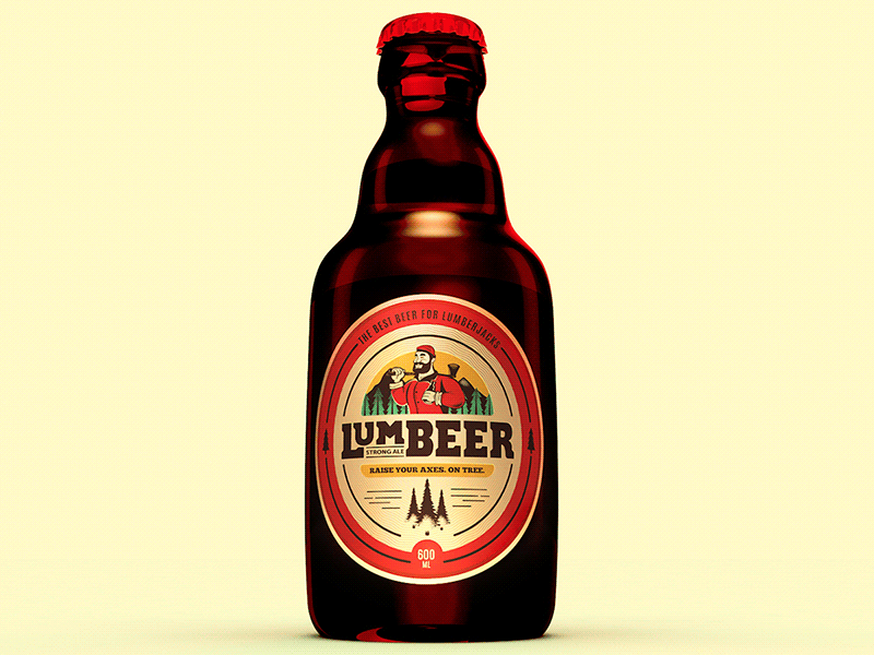 LumBeer - Raise Your Axes axes beer bottle illustration lumber lumberjack packaging red rustic tree woods