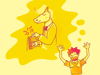 Instructions to laugh cry bojack child funny hahaha horse illustration laugh piano smile yellow