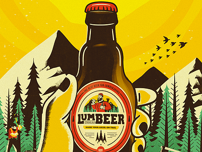 Raise Your Axes - LumBeer axes beer hands hot illustration lumbeer lumber lumberjack summer sun yellow