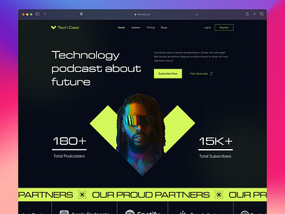 Podcast Website Design dark futuristic header modern music podcast trending ui ui ux ui design ux uxdesign web design web header website website design