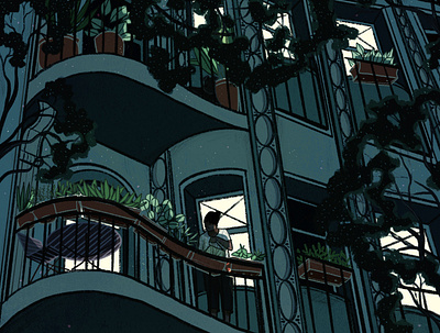 Windows apartment city dream illustration nature night