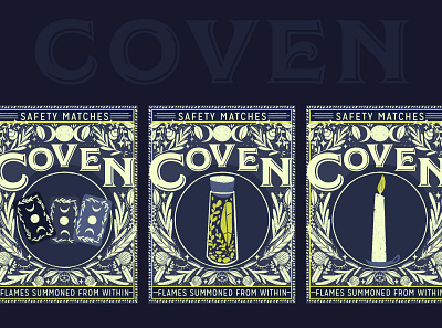 Coven Matches branding candle design illustration matchbox packaging spell tarot witch
