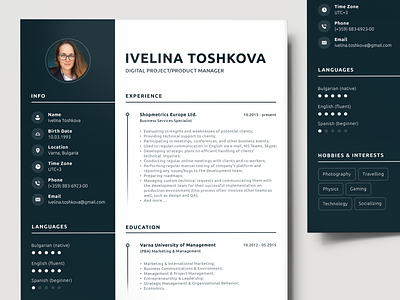 CV Resume | Digital Project/Product Manager business clean corporate cv design digital editorial elegant free graphic material minimalistic modern page portfolio print resume sophisticated template ui
