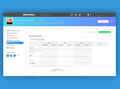 Business Impact Editor product design ui ux