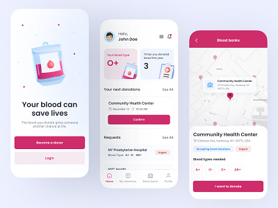 Blood Donor App app app design blood donor app daily design health health app healthcare illustration interface ios minimal mobile app mobile app design ui ux
