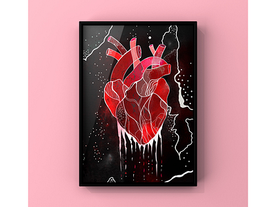 “Sensitive Heart” ❣️ abstract contemporary digital fine arts geometric heart illustration impressionism line art painting pink shapes vector watercolor