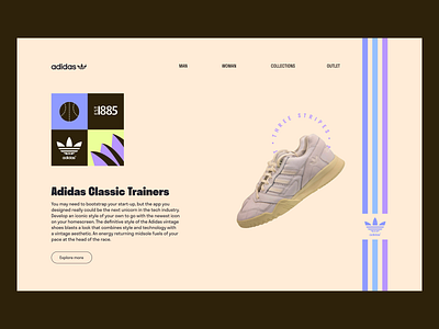 Vintage Adidas branding design graphic design homepage logo shoe trainers typography ui ux vector webdesign