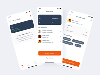 Hostel Reservation App - Main Screens