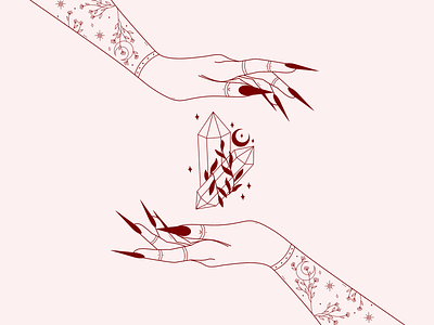 healing with crystals :) boho celestial crystal hands illustration linework magical minimalistic moon mystic mystical stars tarot tattoo witch witchcraft witchhands witchy