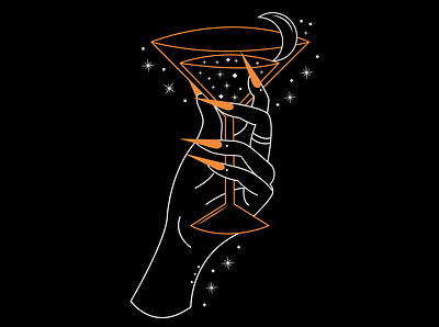 Wanna drink? cocktail coverart drink hand illustration illustrator lineart linework minimalistic moon mystic nails neon occult space stars universe witchcraft witchy