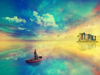 Eternal bliss..! blue colours composition digital art fantasy green lake lonely magic photoshop composition water