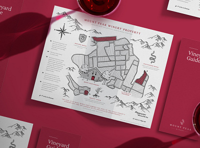 Mount Peak Winery Guide editorial design illustration layout design line illustration map illustration print design trifold brochure winery design