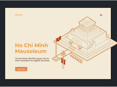 Ho Chi Minh Mausoleum design flat illustration isometric