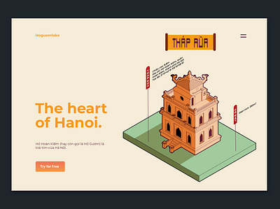 The heart of Hanoi design flat illustration isometric
