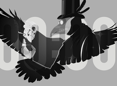 Game Over art artist beautiful bird black and white dark design digital art digital illustration grayscale illustration raven wallpaper warrior