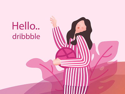 hello dribbble branding character design dribbble invite flat flat design illustration illustrator minimal vector website women young