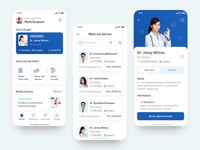 Clinca - Medical app app app design appdesign appointment book booking care clinic consult design doctor doctor appointment doctor booking health health care healthy hospital medical schedule ui