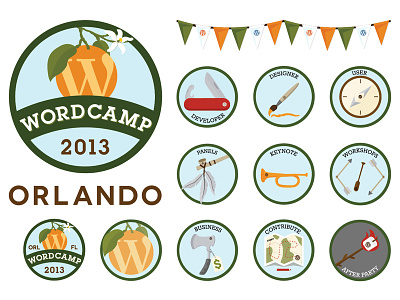 Wordcamp Orlando 2013 Stickers branding stickers vector wordcamp wordpress