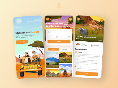 Mobile application for booking tours to Kenya app design graphic design illustration ui ui design ux ux design