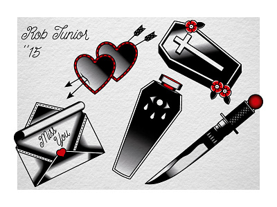Traditional Flash coffin dagger flash illustration letter oldschool parfume tattoo