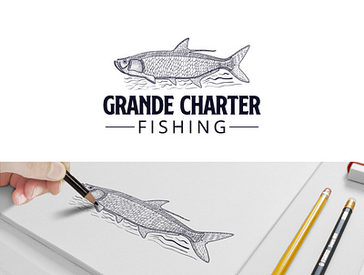 Grand Charter Fishing branding fish hand drawn illustration logo logo design logodesign print design vector vintage vintage logo