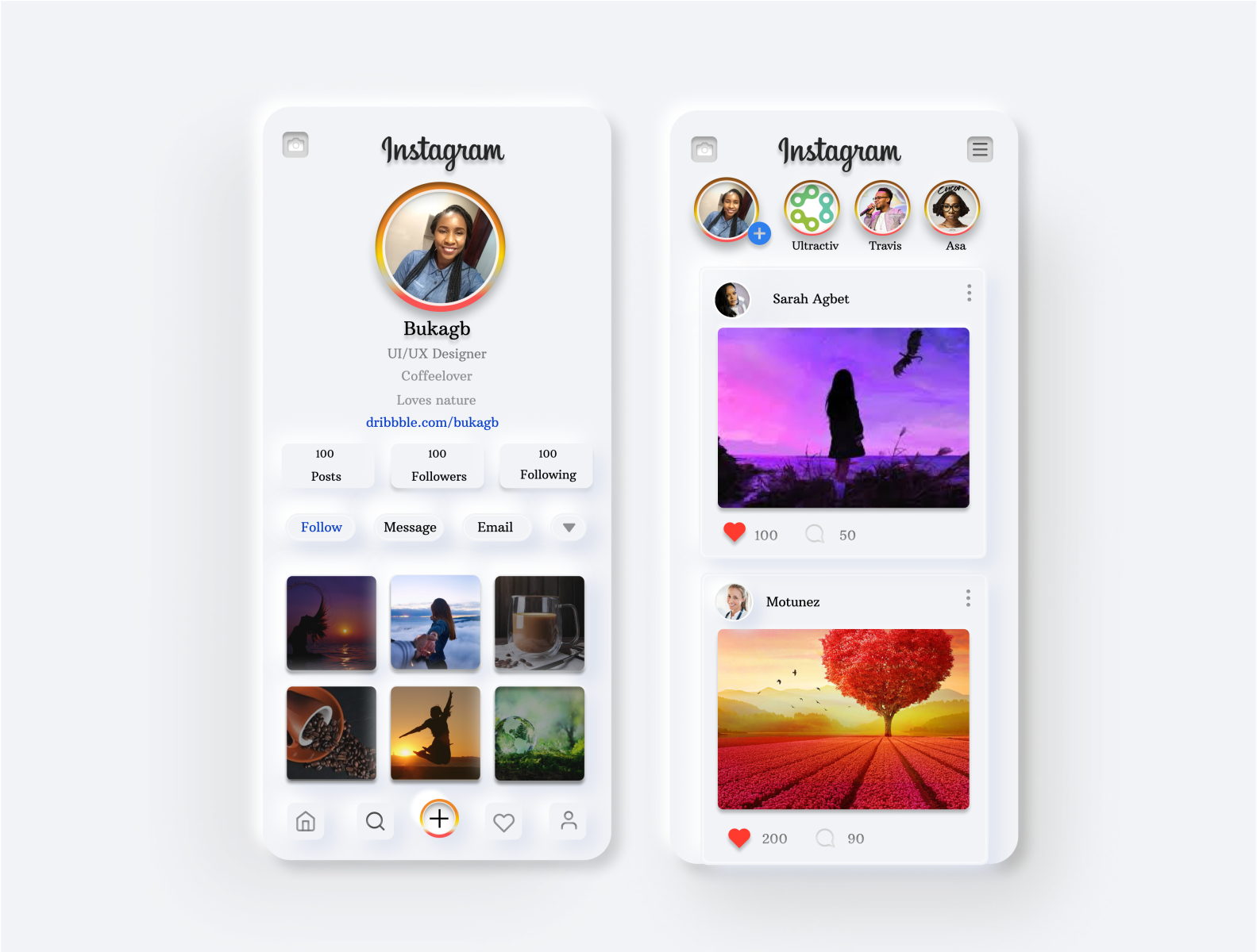 Instagram Redesign Neumorphism by Oluwabukunmi Agbetunsin on Dribbble