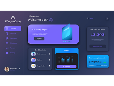 Admin Dashboard UI abstract beautiful best best design clean concept cosmic dark dark mode dark theme dashboad design magmacray simplicity ui ux vector