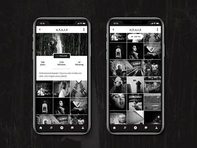 User profile app black and white dailyui design flat instagram photo ui