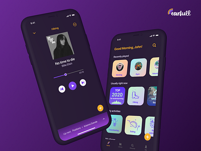 Earfull – Dark Mode app app design dark darkmode darkui mobile ui