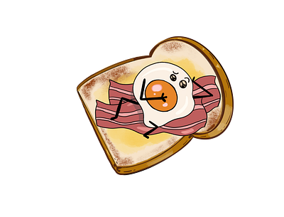 Egg on a toast bacon breakfast cartoon design drawing egg illustration print procreate sticker toast