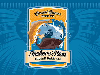 Inshore slam beer can label craft beer fishing illustration packaging
