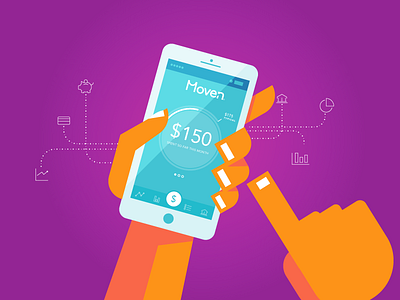 Mobile app in use app finance finger hand mobile phone saving spending tech tracking trends