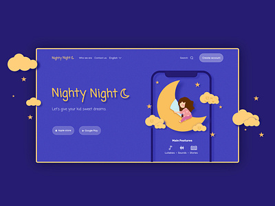 Daily UI 012 : Landing Page for Lullaby App for Kids dailyui design illustration landing page ui uichallenge web webdesign