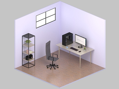 Isometric Office 3d blender clean computer desk isometric office scandinavian