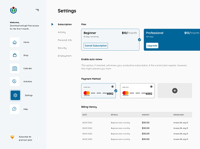 Setting UI Page app branding design setting ui ui challenge ux web