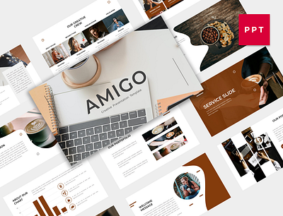 Amigo | Creative Business Presentation Template abstract advertising background brand brown business clean coffee cover creative design layout magazine marketing pitchdeck portolio powerpoint presentation template