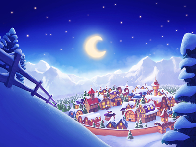 Winter Village animation background christmas commercial hollidays illustration