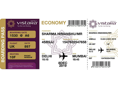 Vistara Airlines Boarding Pass