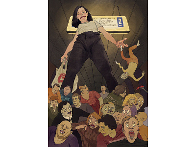 The rush hour angry chaos croud evil giant girl illustraion moscow people procreate rush hour scream subway woman