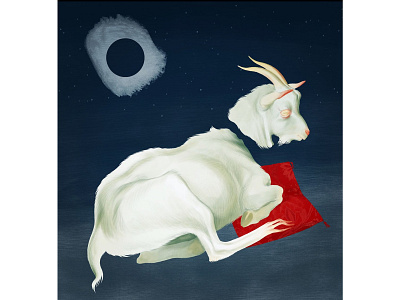 Goat animal animals chimera goat horns illustraion moon night pillow procreate stars