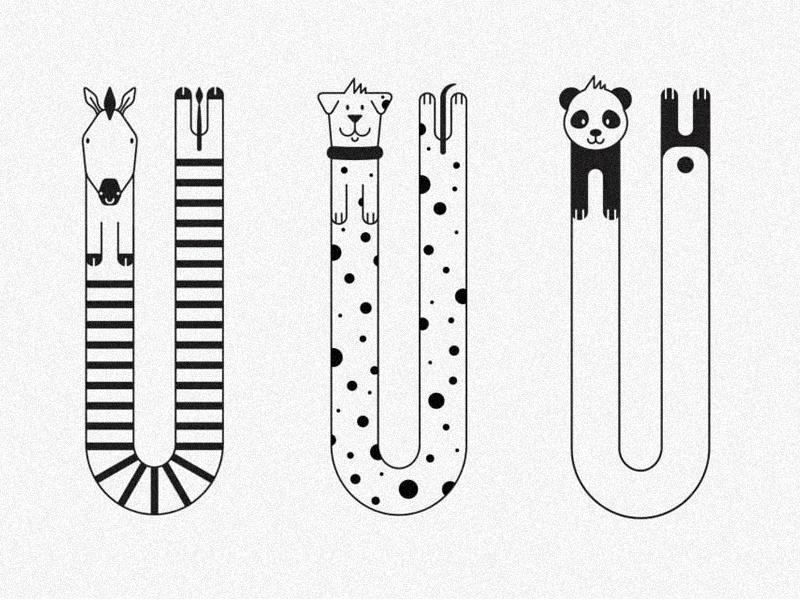 Stretched zebra dog panda bear cute illustration outline animals