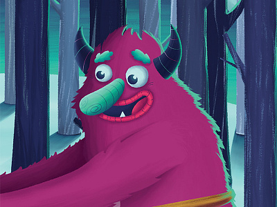 The hug character digital forest friends hug illustration imaginary monster night