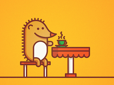Tea time animal character cute hedgehog illustration table tea