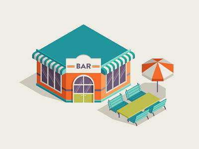 Bar bar building illustration isometric terrace town umbrella vector