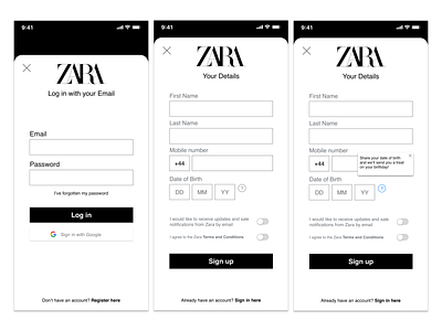 Zara sign up re-design ui ux